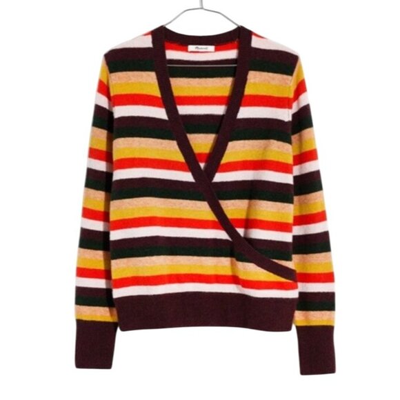 MADEWELL Womens Large Wrap Front pullover Sweater Stripe Multicolor Alpaca Wool - Picture 13 of 15
